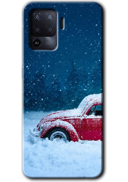 Oppo Reno 5 Lite Kılıf Hd Desen Baskılı Arka Kapak + Kırılmaz Cam - Karlı Vosvos