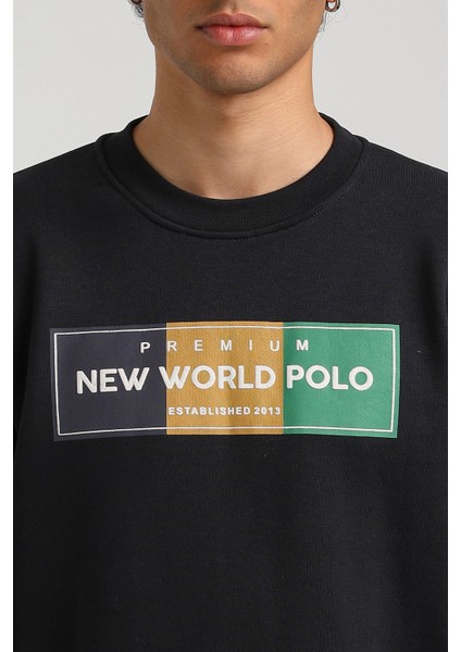 New World Polo Bisiklet Yaka Lacivert Slim Fit Sweatshirt 23FWM60155