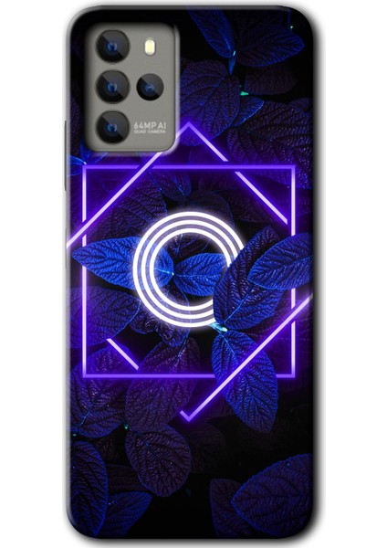 Omix X700 Kılıf Hd Desen Baskılı Arka Kapak - Dark Neon Yaprak O Harfi