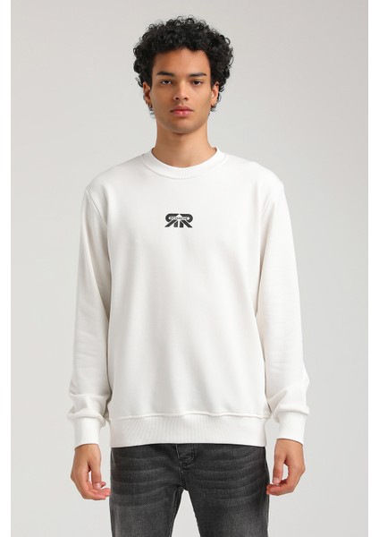 Bisiklet Yaka Ekru Regular Custom Sweatshirt 23FWM60143