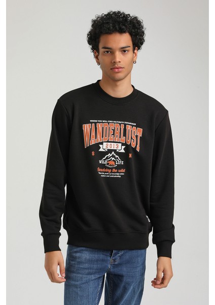 Bisiklet Yaka Siyah Slim Fit Sweatshirt 23FWM60146 modelleri