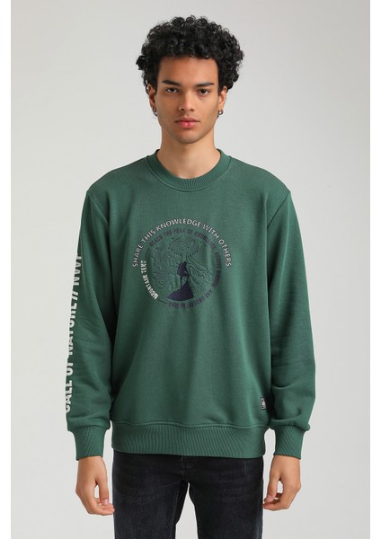 Bisiklet Yaka Yeşil Slim Fit Sweatshirt 23FWM60147