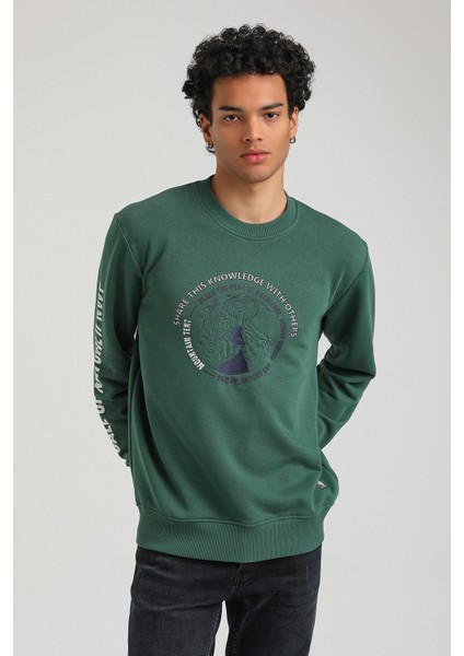 Bisiklet Yaka Yeşil Slim Fit Sweatshirt 23FWM60147