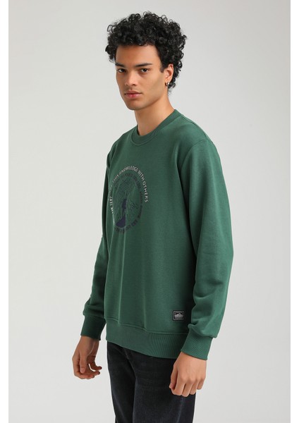 Bisiklet Yaka Yeşil Slim Fit Sweatshirt 23FWM60147
