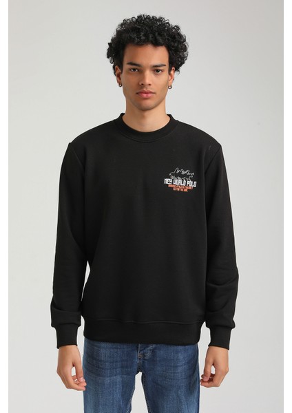 Bisiklet Yaka Siyah Slim Fit Sweatshirt 23FWM60158