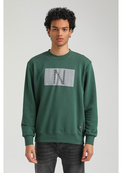 Bisiklet Yaka Yeşil Slim Fit Sweatshirt 23FWM60152
