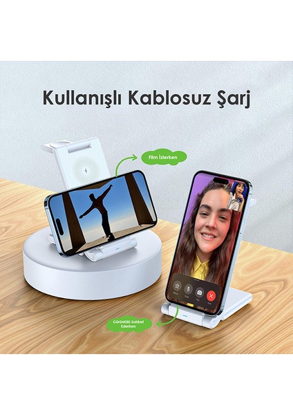 15W Katlanır 3 In 1 Telefon Kulaklık Saat Kablosuz Şarj Standı
