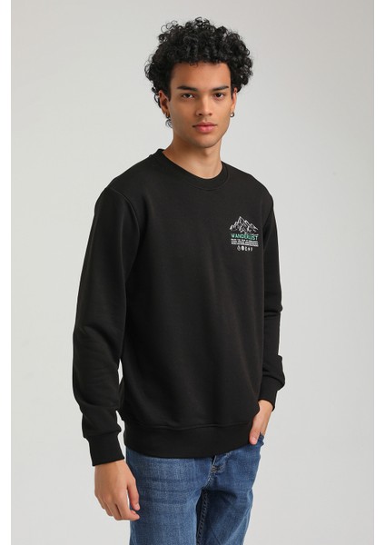Bisiklet Yaka Siyah Slim Fit Sweatshirt 23FWM60148