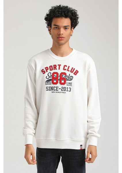 Bisiklet Yaka Ekru Slim Fit Sweatshirt 23FWM60159
