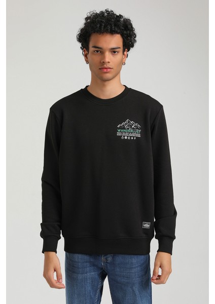 Bisiklet Yaka Siyah Slim Fit Sweatshirt 23FWM60148