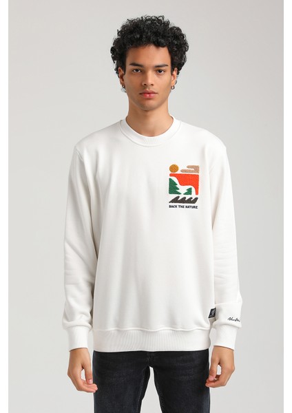 Bisiklet Yaka Ekru Slim Fit Sweatshirt 23FWM60151