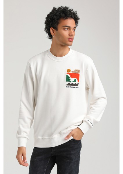 Bisiklet Yaka Ekru Slim Fit Sweatshirt 23FWM60151 modelleri
