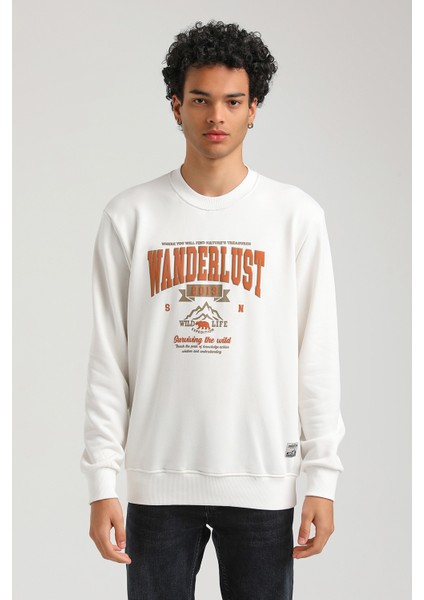 Bisiklet Yaka Ekru Slim Fit Sweatshirt 23FWM60146