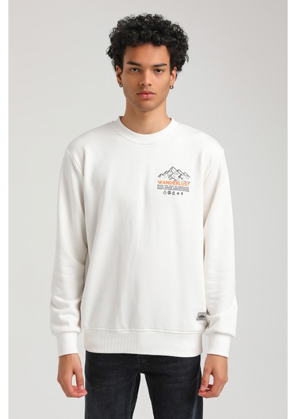 Bisiklet Yaka Ekru Slim Fit Sweatshirt 23FWM60148