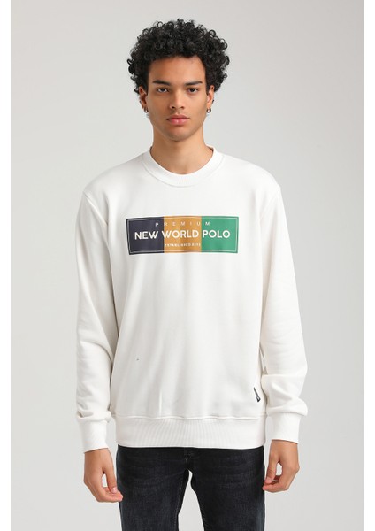 Bisiklet Yaka Ekru Slim Fit Sweatshirt 23FWM60155