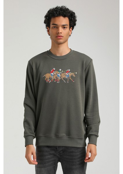 Bisiklet Yaka Haki Regular Custom Sweatshirt 23FWM60144