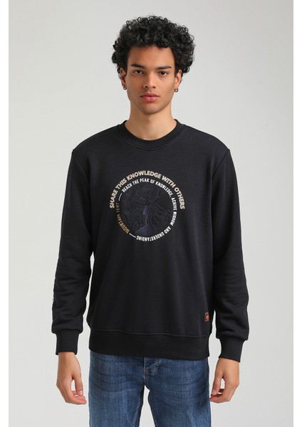 Bisiklet Yaka Lacivert Slim Fit Sweatshirt 23FWM60147