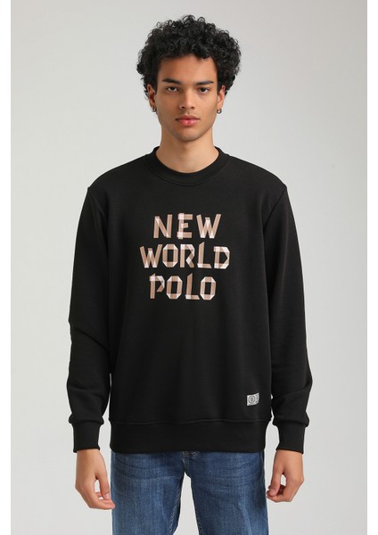 Bisiklet Yaka Siyah Slim Fit Sweatshirt 23FWM60161