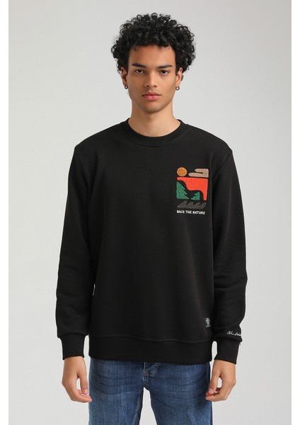 Bisiklet Yaka Siyah Slim Fit Sweatshirt 23FWM60151