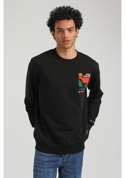 Bisiklet Yaka Siyah Slim Fit Sweatshirt 23FWM60151 modelleri