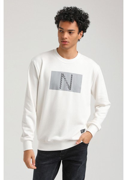 Bisiklet Yaka Ekru Slim Fit Sweatshirt 23FWM60152 modelleri