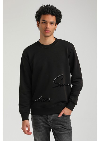 Bisiklet Yaka Siyah Slim Fit Sweatshirt 23FWM60150 modelleri