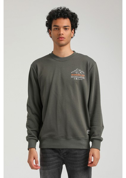 Bisiklet Yaka Haki Slim Fit Sweatshirt 23FWM60148