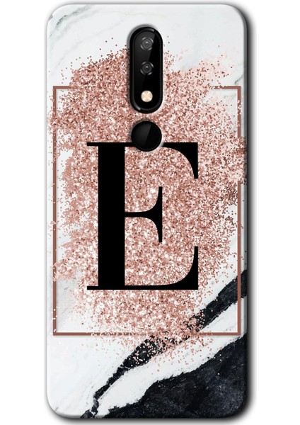 Casper Via P3 Kılıf Hd Desen Baskılı Arka Kapak + Kırılmaz Cam - Pembe Mermer Desenli E Harfi