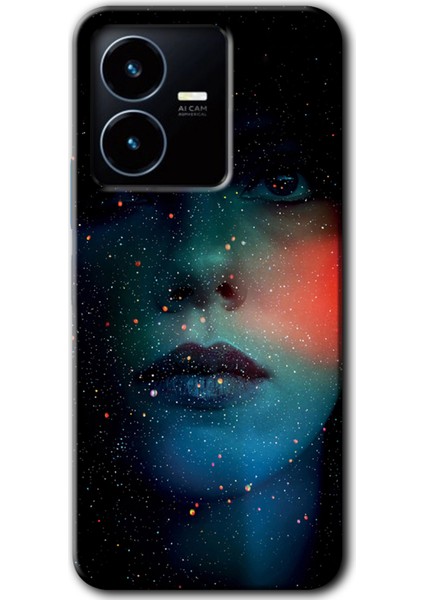 Vivo Y22S Kılıf Hd Desen Baskılı Arka Kapak + Kırılmaz Cam - Karanlık Kadın