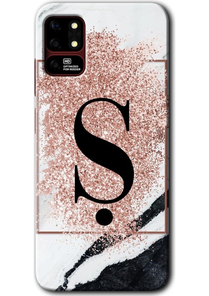 Reeder S19 Max Kılıf Hd Desen Baskılı Arka Kapak - Pembe Mermer Desenli Ş Harfi