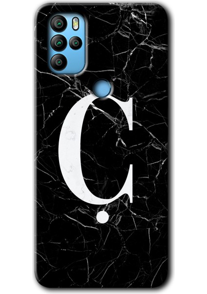 Omix X500 Kılıf Hd Desen Baskılı Arka Kapak + Kırılmaz Cam - Siyah Mermer Desenli Ç Harfi
