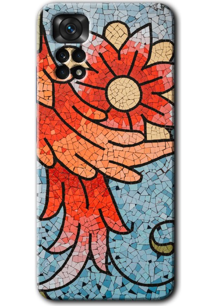Redmi Note 11S 5g Global Kılıf Hd Desen Baskılı Arka Kapak + Kırılmaz Cam - Mozaik Çiçek