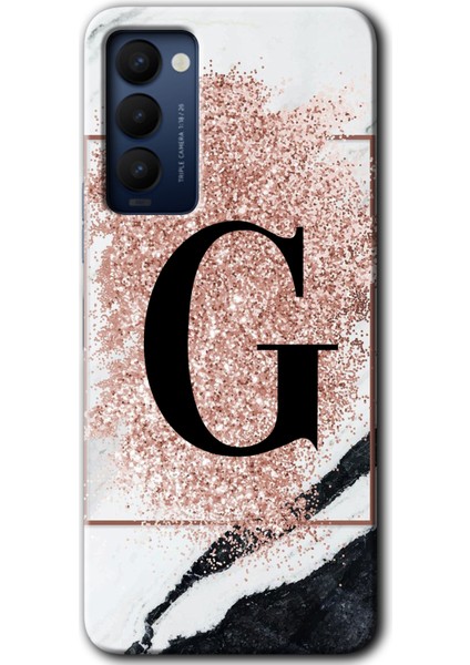 Tecno Camon 18 Kılıf Hd Desen Baskılı Arka Kapak - Pembe Mermer Desenli G Harfi