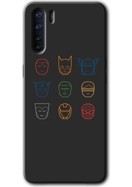 Oppo A91 Kılıf Hd Desen Baskılı Arka Kapak + Kırılmaz Cam - Avengers Minimalism