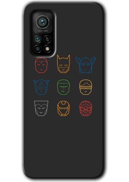 Xiaomi Mi 10T Kılıf Hd Desen Baskılı Arka Kapak + Kırılmaz Cam - Avengers Minimalism