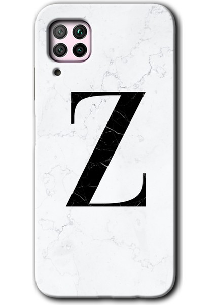 Huawei P40 Lite Kılıf Hd Desen Baskılı Arka Kapak - Beyaz Mermer Desenli Z Harfi