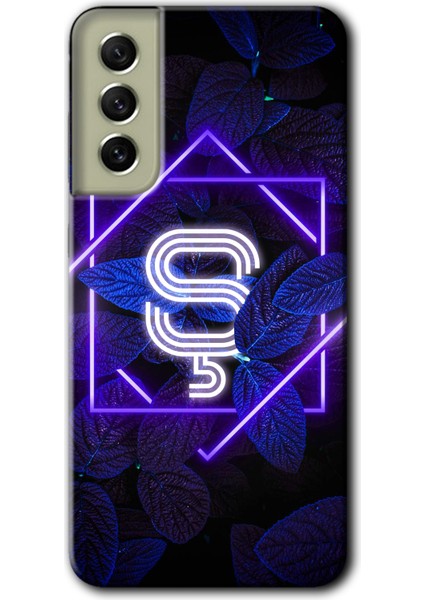 Galaxy S21 Fe Kılıf Hd Desen Baskılı Arka Kapak - Dark Neon Yaprak Ş Harfi