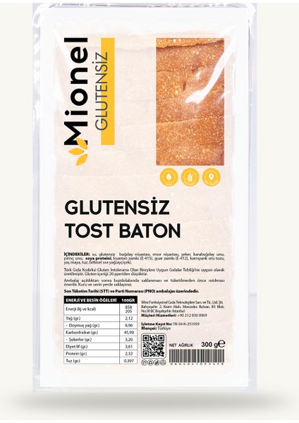 Glutensiz Tost Ekmek 300 gr