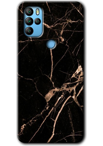 Omix X300 Kılıf Hd Desen Baskılı Arka Kapak + Kırılmaz Cam - Siyah Gold Mermer