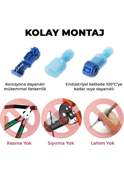 (5 Takım) T-Soket Kablo Kesmeden Hızlı ve Kolay Kablo Ekleme Mavi (1.5-2.5 Mm2)