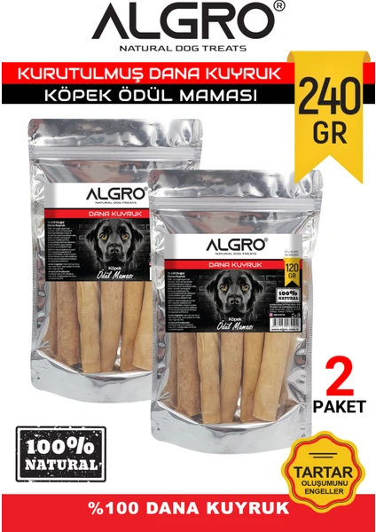 Kurutulmuş %100 Dana Kuyruk Köpek Ödül Maması 120 gr x 2 Paket