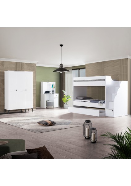 Ranza, White Complex Yavrulu Ranza + Çalışma Masası + 3 Kapılı Dolap