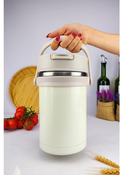 Paslanmaz Çelik Hazneli Yemek Termosu 2200 ml Pembe - YK1413