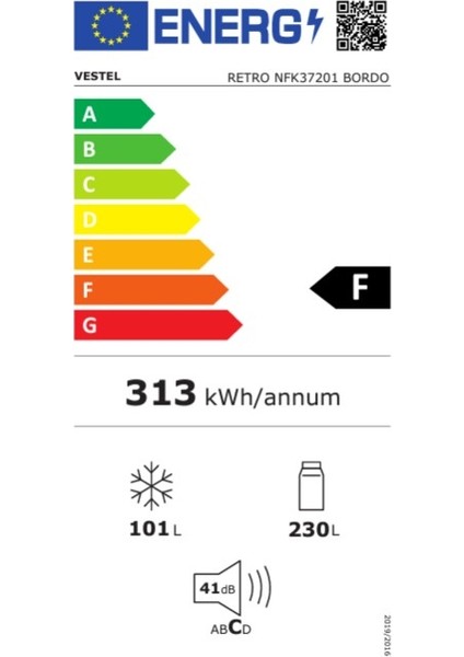 Retro NFK37201 Bordo F Enerji Sınıfı 331 Lt Buzdolabı