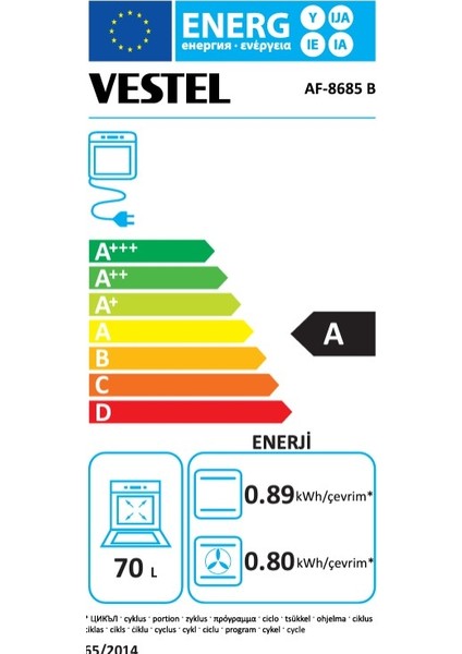 AF-8685 B 69 Lt A Enerji Sınıfı Ankastre Fırın