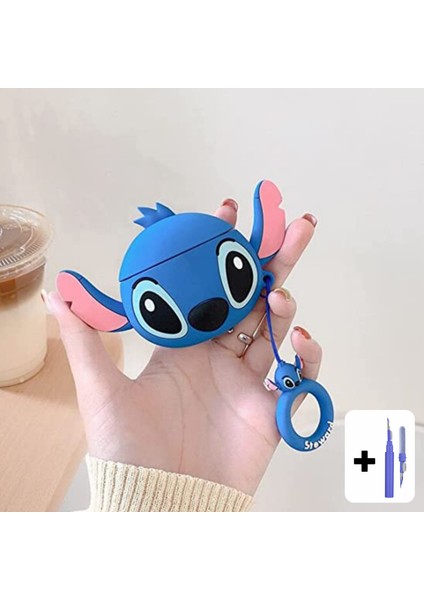 Airpods Pro Uyumlu Stitch Kılıf ve 3'ü 1 Arada Bluetooth Kulaklık Temizleme Kalemi Seti modelleri