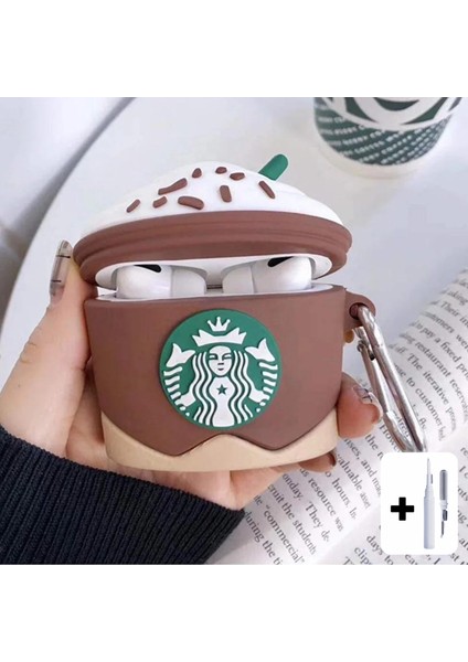 Pro Uyumlu Kahverengi Starbucks Kılıf ve Beyaz 3'ü 1 Arada Bluetooth Kulaklık Temizleme Kalemi Set fiyatları