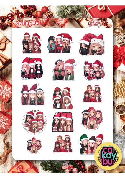 Blackpink Christmas Sticker Set A4 Boyutunda 1 Sayfa Özell Illüstrasyon Tasarım