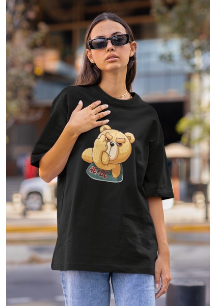 Unisex Acdc Bear Baskılı Oversize