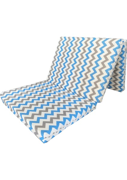 Vip Katlanır Yer Yatağı (8 cm Kalın)Sünger Yatak 80X180X8 Cm-Mavi Gri Zikzak